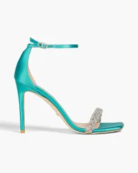 Stuart Weitzman Crystal-embellished neon satin sandals - Blue Blue