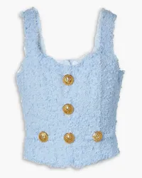 Balmain Button-embellished bouclé-tweed top - Blue Blue