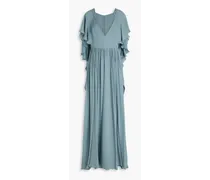 Ruffled silk-crepe gown - Blue