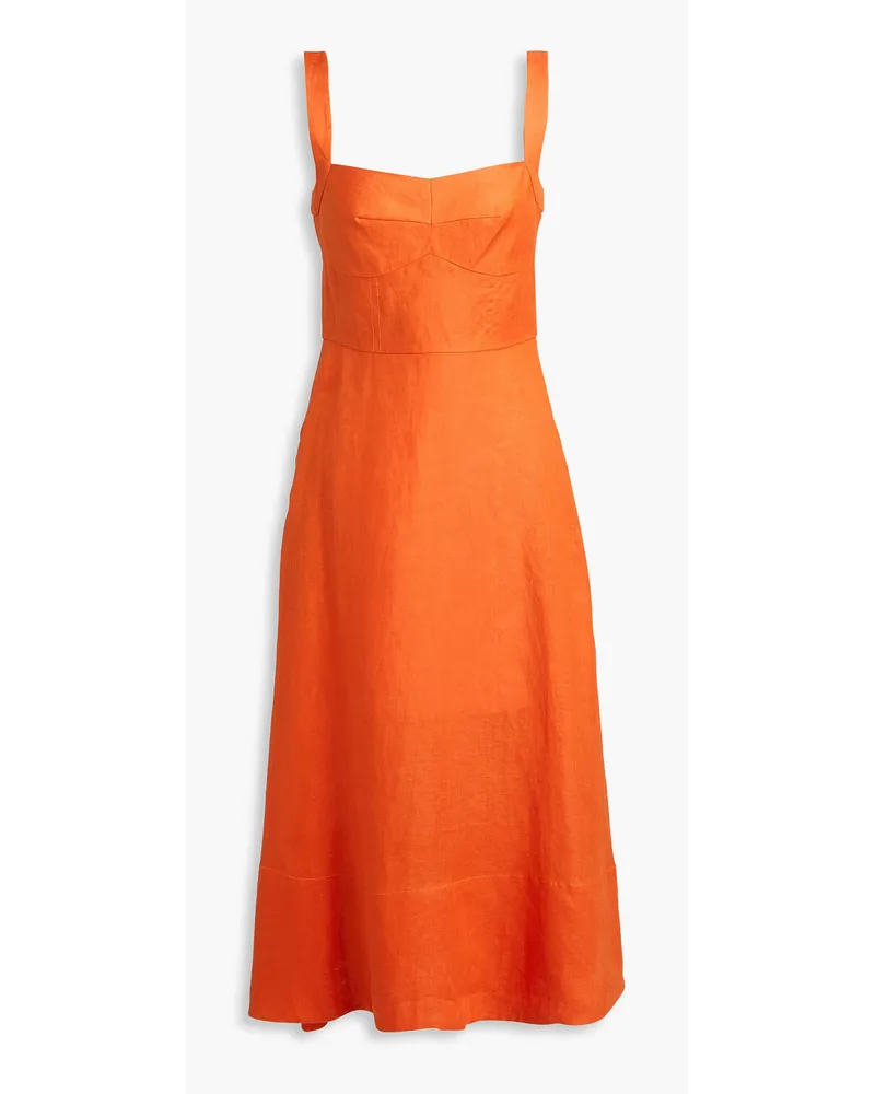 Saloni Rachel linen midi dress - Orange Orange