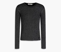 Metallic ribbed merino wool-blend sweater - Black