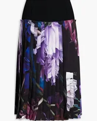 Roberto Cavalli Crepe-paneled pleated printed silk-twill skirt - Black Black