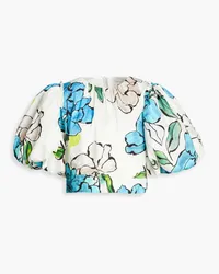 Aje. Ney floral-print cotton-poplin top - Blue Blue