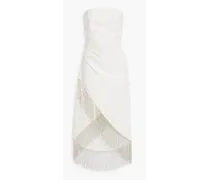 Strapless fringed crepe dress - White