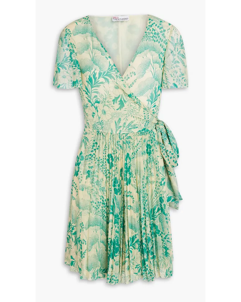 RED Valentino Pleated floral-print georgette mini wrap dress - Green Green