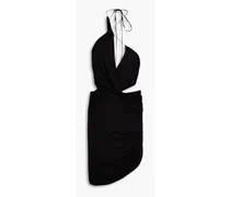 Cutout draped modal-jersey mini dress - Black