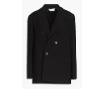 Double-breasted pleated stretch-crepe blazer - Black
