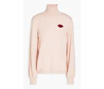 Appliquéd wool turtleneck sweater - Pink