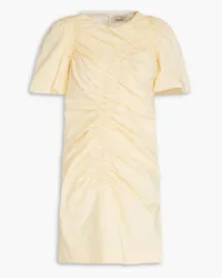 Sandro Ruched cotton-blend poplin mini dress - Yellow Yellow