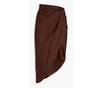 Asymmetric draped silk-cady mini skirt - Brown