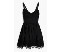 Crocheted lace-trimmed cotton-blend mini dress - Black