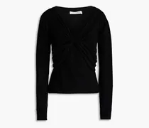 Twist-front cotton sweater - Black