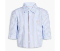 Cropped striped cotton-poplin shirt - Blue