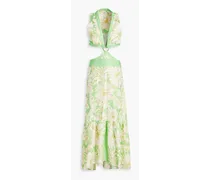 Ludmila cutout floral-print satin-twill maxi dress - Green