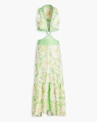 Sandro Cutout floral-print satin-twill maxi dress - Green Green