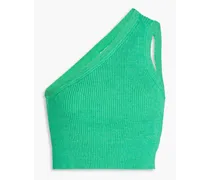 Ascu one-shoulder ribbed linen-blend top - Green