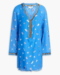 SEMSEM Embellished metallic fil coupé voile kaftan - Blue Blue