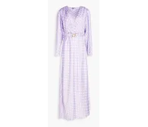 Carmen belted polka-dot satin maxi dress - Purple