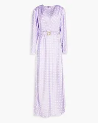 Ronny Kobo Carmen belted polka-dot satin maxi dress - Purple Purple