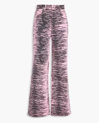 Ganni Tiger-print high-rise wide-leg jeans - Pink Pink