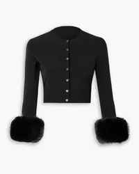 Alexander Wang Cropped faux fur-trimmed stretch-knit cardigan - Black Black