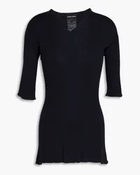 Giorgio Armani Ribbed wool, silk and cashmere-blend top - Blue Blue