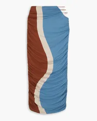 AHLUWALIA Cutout color-block ruched stretch-Lyocell jersey maxi skirt - Blue Blue