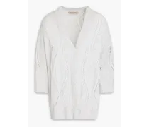 Sequin-embellished pointelle-knit linen-blend cardigan - Gray