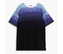 Dégradé crochet-knit cotton-blend T-shirt - Black