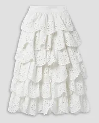 Sea Tali tiered broderie anglaise cotton and linen-blend midi skirt - White White