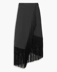 Taller Marmo Bossa Nova wrap-effect fringed crepe skirt - Black Black