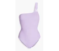 Jenna one-shoulder embellished stretch-seersucker swimsuit - Purple