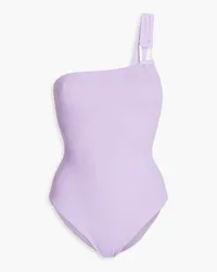 Onia Jenna one-shoulder embellished stretch-seersucker swimsuit - Purple Purple