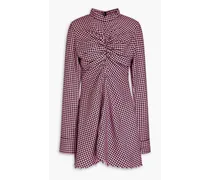 Ruched houndstooth cotton mini dress - Pink