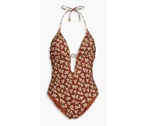 Cutout printed swimsuit - Brown