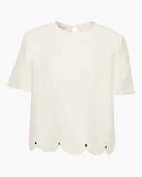 Valentino Garavani Studded scalloped wool and silk-blend crepe top - White White