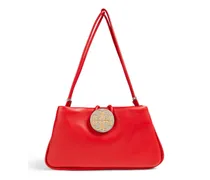 Violet embellished leather shoulder bag - Red