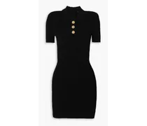 Button-embellished ribbed-knit mini dress - Black