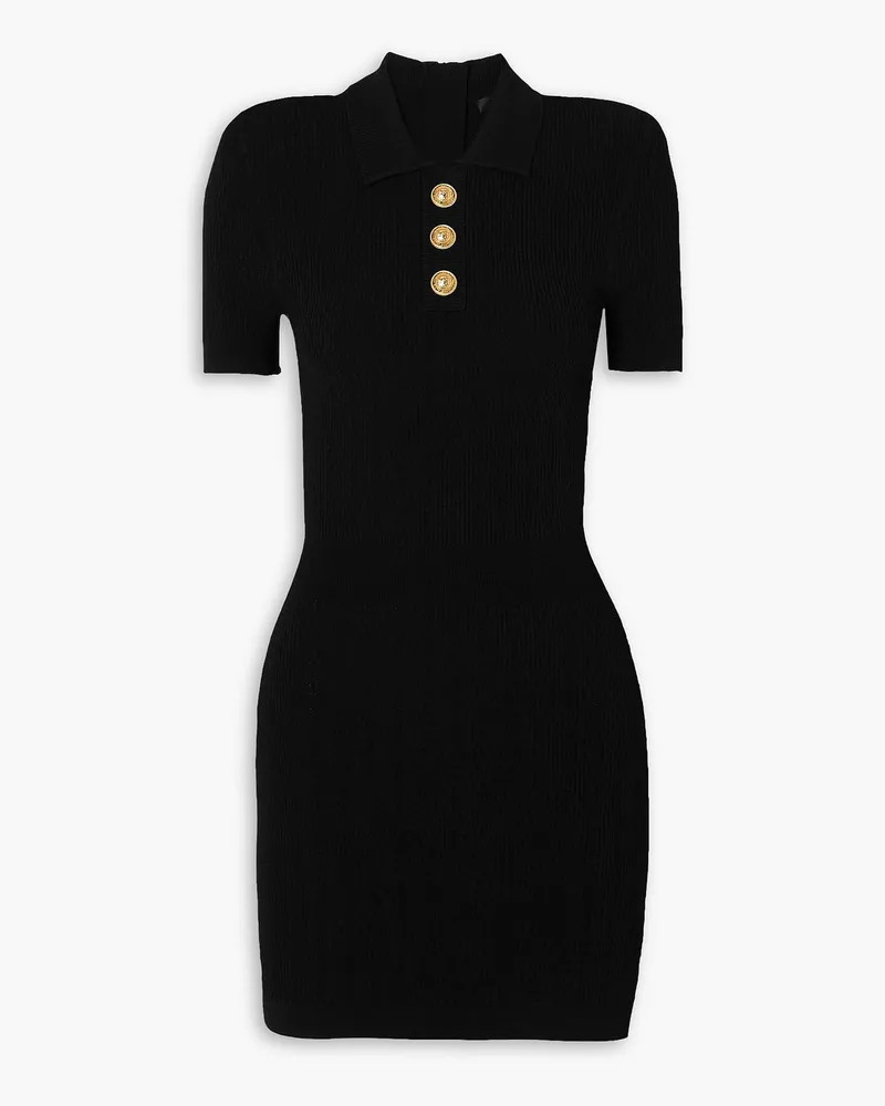 Balmain Button-embellished ribbed-knit mini dress - Black Black
