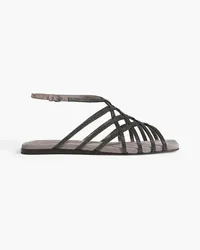 Brunello Cucinelli Bead-embellished suede sandals - Gray Gray