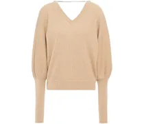 Bead-embellished ribbed cashmere sweater - Neutral