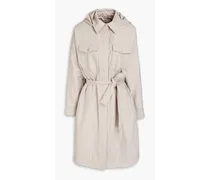 Bead-embellished belted shell hooded trench coat - Neutral