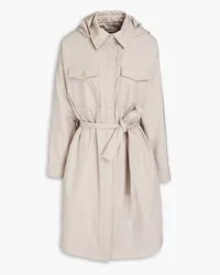 Brunello Cucinelli Bead-embellished belted shell hooded trench coat - Neutral Neutral