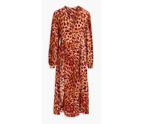 Leopard-print silk-chiffon midi dress - Orange