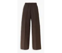 Pleated gabardine wide-leg pants - Brown