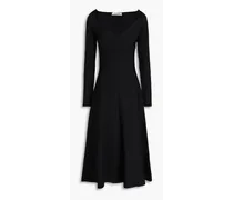 Flared knitted midi dress - Black