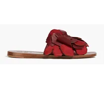 Textured-leather and suede slides - Red