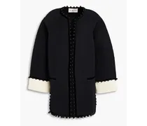 Velvet-trimmed bead-embellished matelassé coat - Black