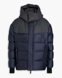 Giorgio Armani Herringbone cashmere-paneled quilted shell hooded down jacket - Blue Blue