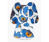 Gathered floral-print duchesse silk-satin mini dress - Blue